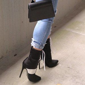 Elegant Black and White Heeled Boots